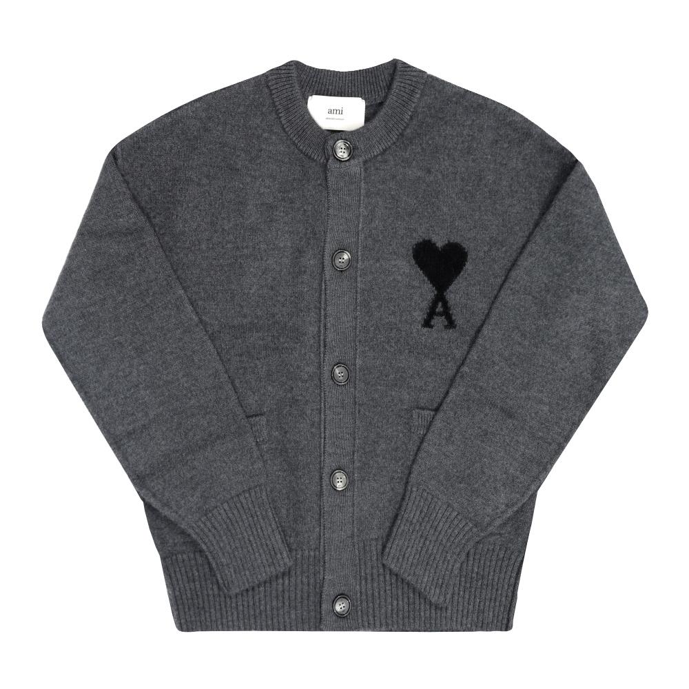 Ami Big Heart Logo Intarsia Cardigan Ami Ukc368 018 0504