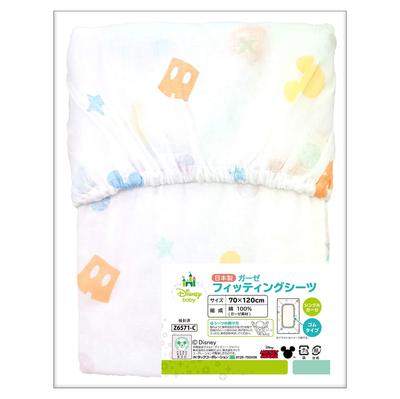 Простыня на резинке для детской кроватки Made in Japan, 70x120 см, марлевый материал, иконка Микки Мауса Диснея, 100% хлопок, NZ6571-C