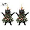 Party Favors for Christmas 2Pcs Cat Acrylic Ornament, 2D Flat Kitty Hanging Pendant with Holiday Supplies Santa Hat Tree Decor, Car Rearview