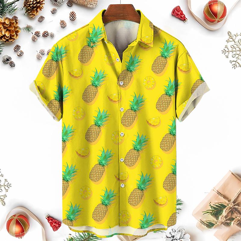 Мужские рубашки с принтом 3D Fruit Pineapple Shirts для женщин, новые летние забавные уличные короткие рубашки Y2k Mens Hawaiian Clothing