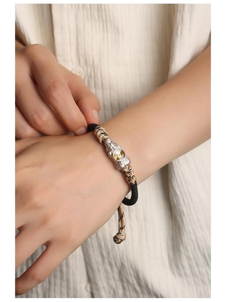 Dragon Knot Gold-Plated Silver Pixiu Bracelet - Handmade Woven Copper, Couple Style, Thai Sand Gold Design for Luck and Fortune.