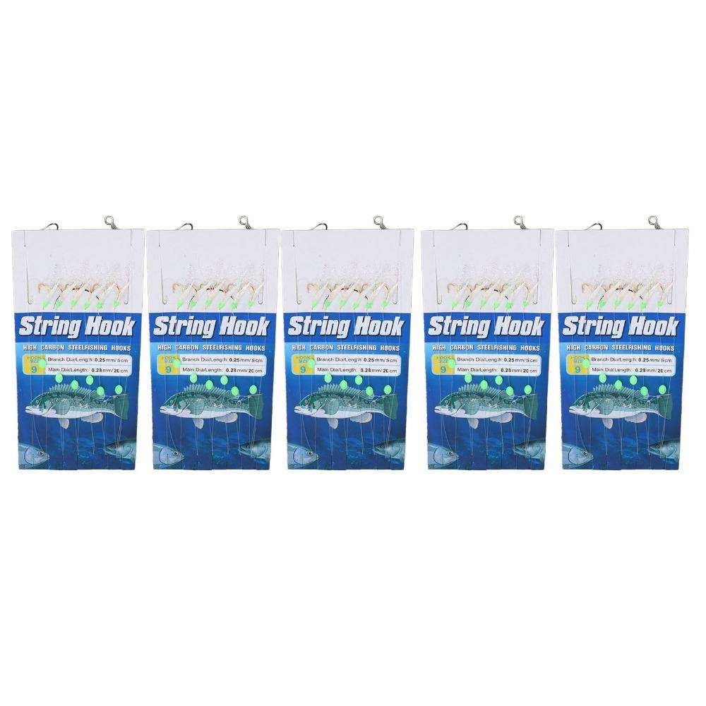 5PCS 6 Hooks Fish Skin String Hooks Carbon Steel Fishing Bait Rigs  Freshwater Fishing