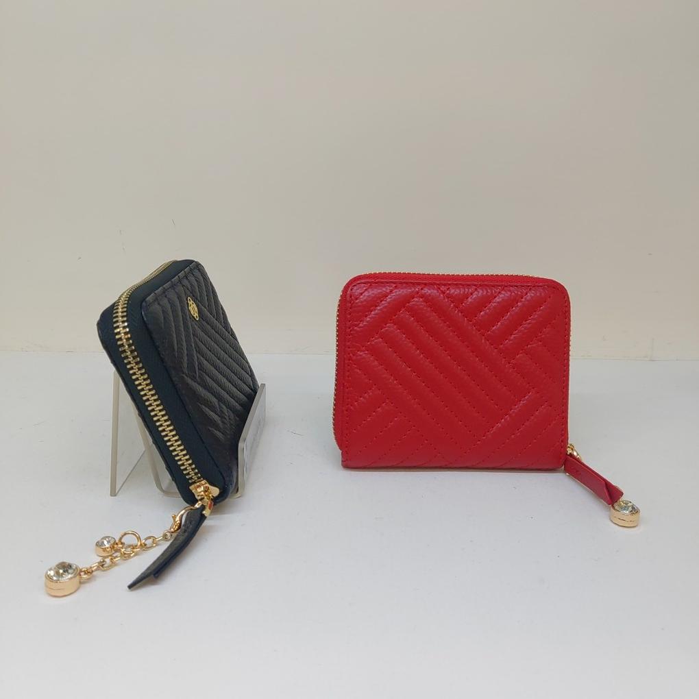 [Mari eclaire] Natural cowhide leather zippered wallet/ inside snap button/ removable decorations