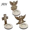 Holiday Home Decorations Wooden Candle Holder, Praying Angel Tabletop Tealight Stand, Religious Poplar Plywood Ornaments Decorative Candlestick