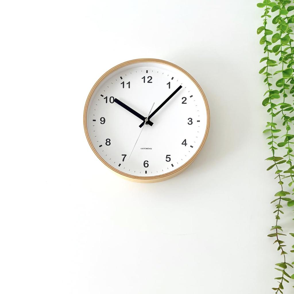 KATOMOKU Plywood Clock, Natural Finish, km-33MRC, Wall Clock with Continuous Second Hand, 25.2cm Diameter (radio-controlled Clock)
