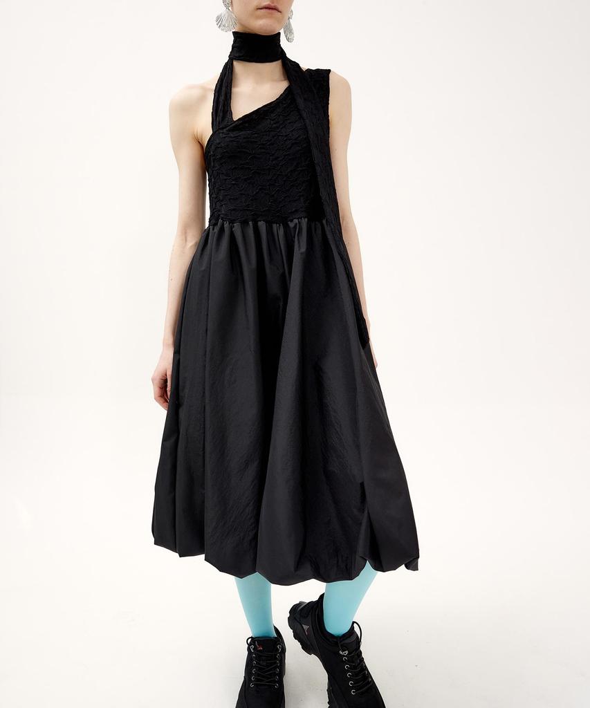 Kime Textured Scarf Balloon Dress (Black)