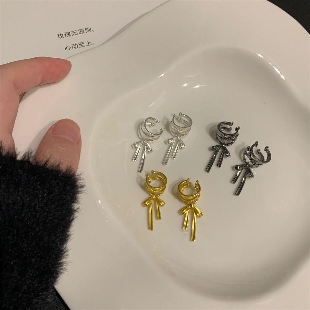 Non-piercing Lacing Bow Ear Cuffs Y2K Bow Earrings Trendy Balletcore Ribbon Ear Cuff  Gift