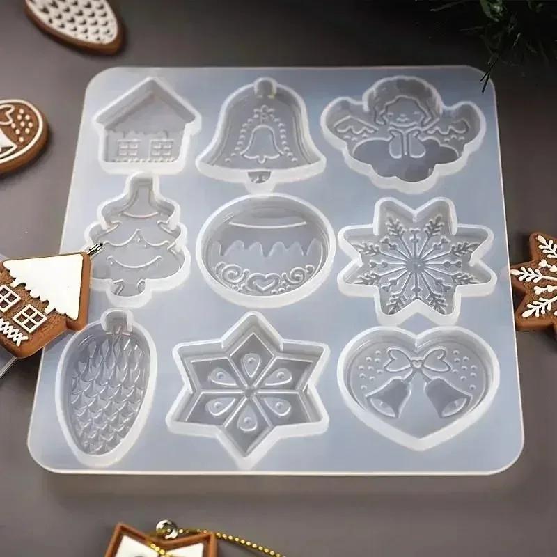 Christmas Series Bell Snowflake Elk Pendant Keychain Silicone Mold Uv Epoxy Resin Moulds Making DIY Pendants Accessories Molds