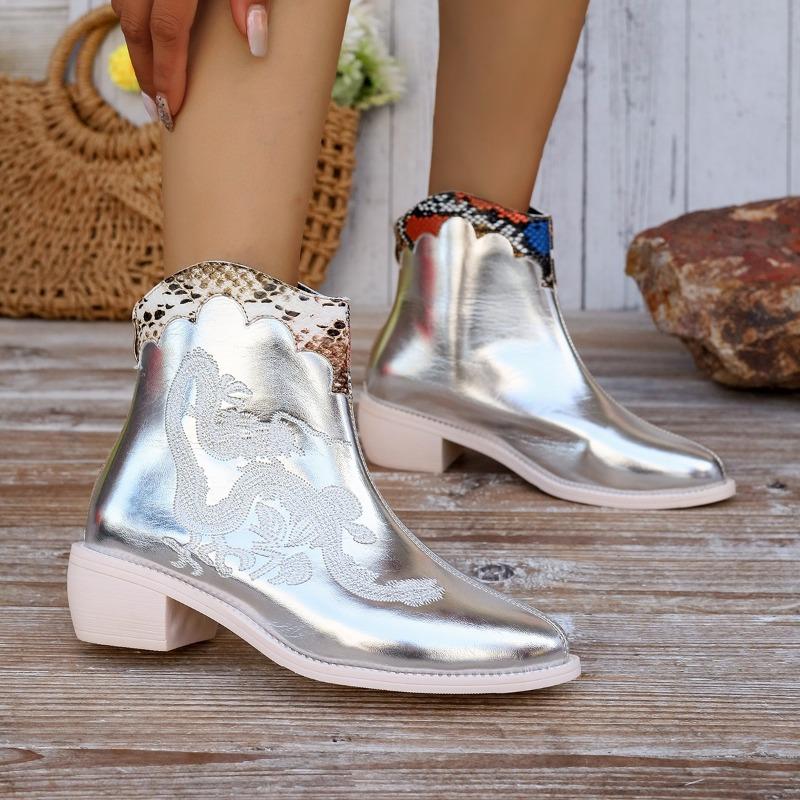 Осенние новые одинарные ботинки на толстом каблуке, женские, с острым носком, с принтом в тон, с молнией сзади, удобные, на среднем каблуке