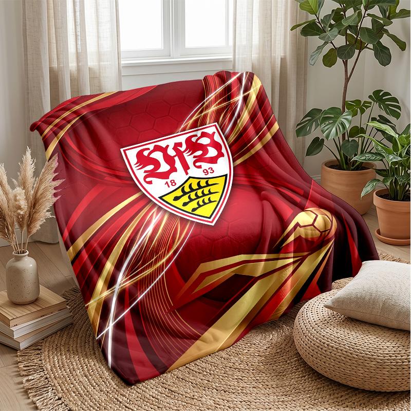 VfB Stuttgart Football Print Flannel Blanket, Soft Warm Lightweight Throw Blanket for Sofa Bed Camping