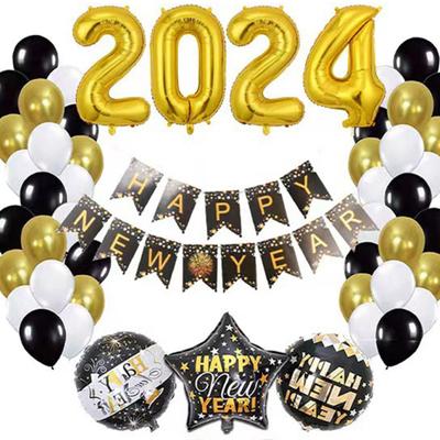 32-дюймовый 2024 Новогодний набор воздушных шаров с буквенным принтом, золотые звезды 2024, воздушные шары с номерами, набор украшений для вечеринок, товары для вечеринок