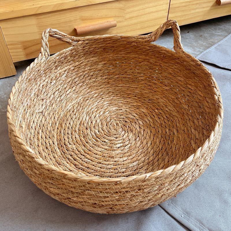 OUZEY Rattan Weaving Cat Basket Pet Cat Bed With Cushion Soft Warm Puppy Kitten Bed Donut Round Comfortable Sleeping Cat House