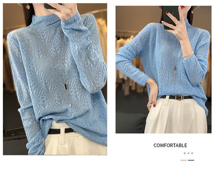 Весенний шерстяной свитер 2025 года: Пуловер с полувысоким воротом, длинными рукавами и цветочным узором