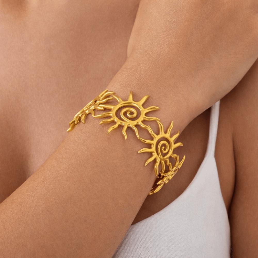Gold Color Opening Bangles Wide Vintage Cuff Fashion Sun Bracelet Party