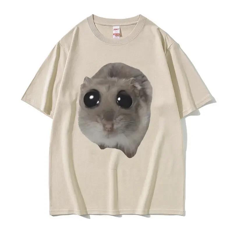 Funny Sad Hamster Meme Cry BiG Eye Cute Mouse T Shirt Women Fashion Kawaii Clothes Tshirts Women Tshirt