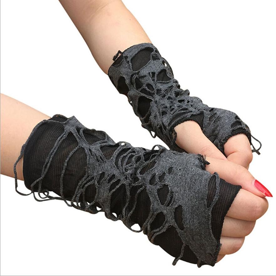 Punk Rock Gloves Creative Trendy Gothic Halloween Party Cosplay Costume Beggar Fingerless Ripped Gloves
