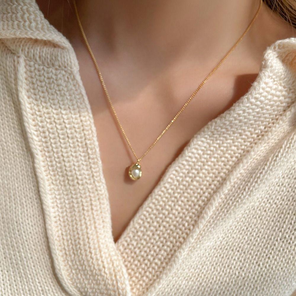 Vintage Women Clavicle Necklace Zinc Zinc Alloy Pearl Necklace Irregular Shell Jewelry Korean Style Pendant