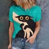 Женская зеленая футболка с рисунком мультяшного кота, повседневный летний стиль, круглый вырез, короткий рукав, топ для повседневной носки