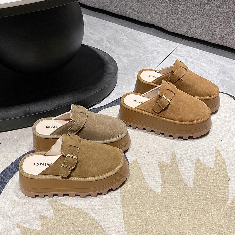 Обувь Gu Yun Boken, сумка, головка, полуподнос, женская обувь, осень, новинка, кекс, толстая подошва, увеличение высоты, ленивые, одна педаль, иностранные тапочки