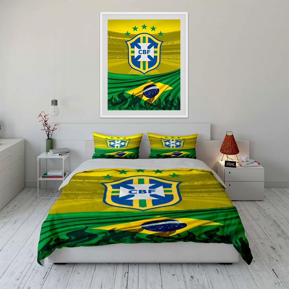 Brazil Flag Soccer Bedding Set Bedding Duvet Cover Set Duvet Cover Pillowcases Home Decor (1 * Duvet Cover 2 * Pillowcases, without duvet insert)