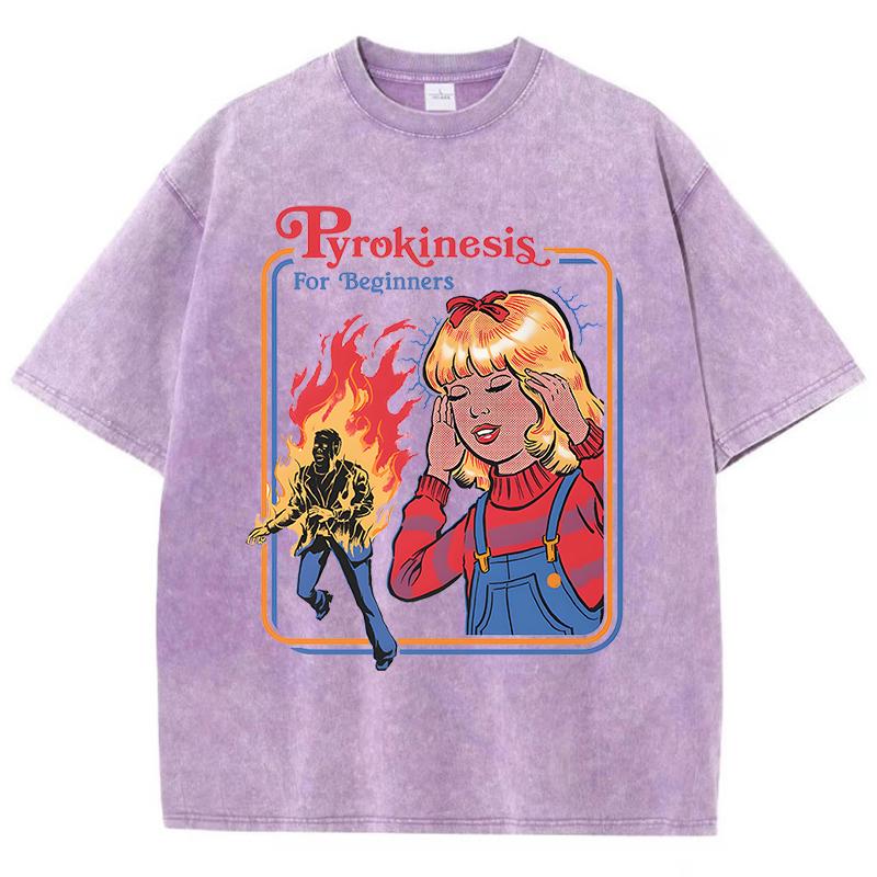 Пирокинез для начинающих, стираные ретро мужские футболки, модная хлопковая одежда, свободная футболка большого размера