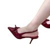 Женские туфли-лодочки на тонком каблуке 2025 красные с бантом с острым носком весенне-осенние женские из лакированной кожи новые туфли на высоком каблуке с ремешком