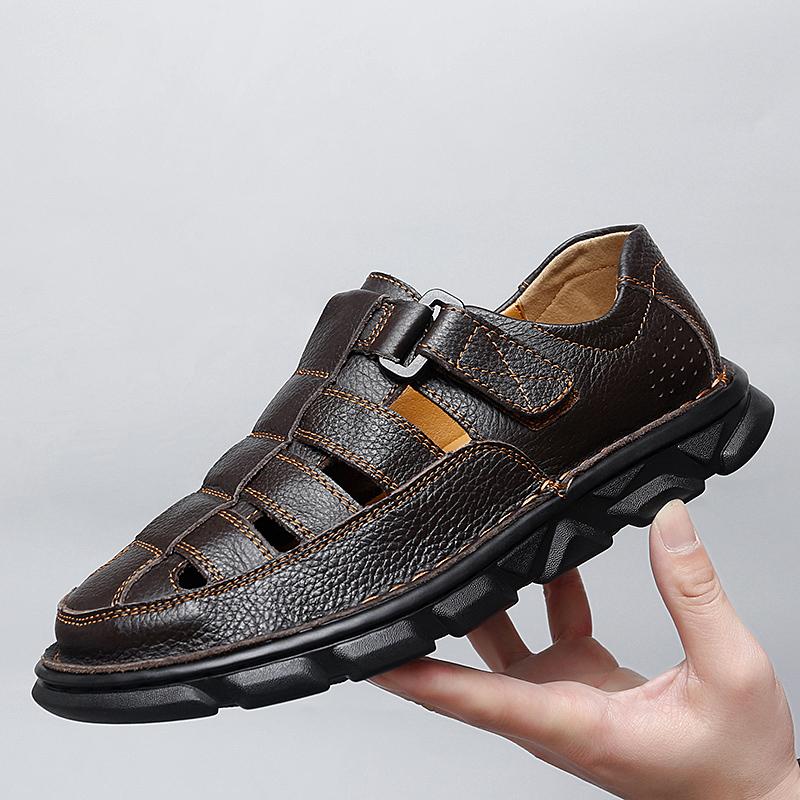 Летние пляжные сандалии мужские удобные мягкие мужские натуральная кожа слипоны повседневные сандалии модные мужские уличные тапочки обувь 38-47