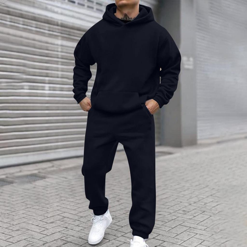 Men's Solid Colour Hooded Long Sleeve Sweatshirt Home Trousers Running Suit