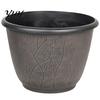 Large Plant Basin with Saucer 12 Inch Thickened Flower Pots for Outdoor Indoor, Plastic Leaf-Pattern Texture Weather Resistant Containers Planter