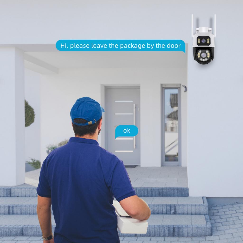 AIOOK Наружная Wi-Fi камера видеонаблюдения HD 8MP 4K с двумя объективами IP-камера безопасности Цветная камера ночного видения IP66 Водонепроницаемый приложение ICSEE Двусторонний диалог Удаленный просмотр