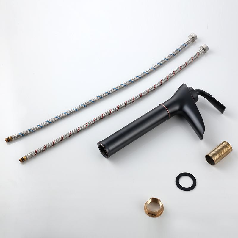 New Design Matte Black Single-Hole Deck Mounted Bathroom Sink Taps Tall Basin Faucet Ceramic Valve Core