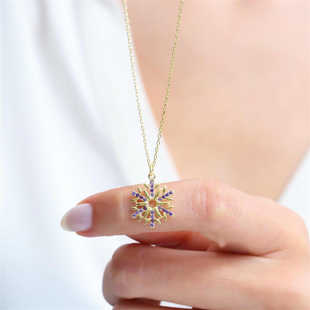 Amethyst Stone Elegance Crystal Gold Color Silver Necklace