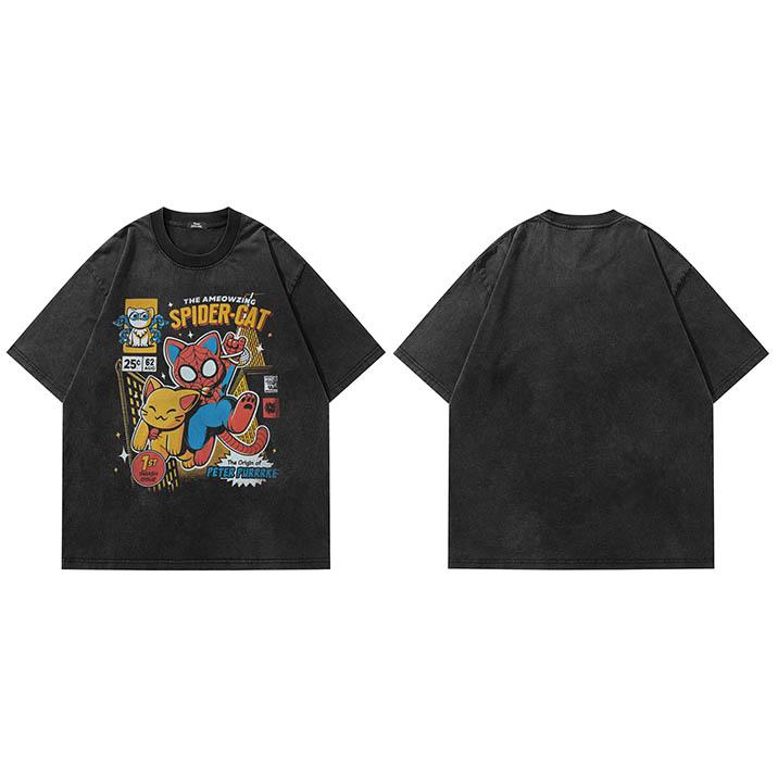 Мужская футболка Streetwear Hip Hop Оверсайз Футболка Смешной Кот-Паук Графика Харадзюку Аниме Мультфильм Футболка Хлопковые Топы Футболка Крутая