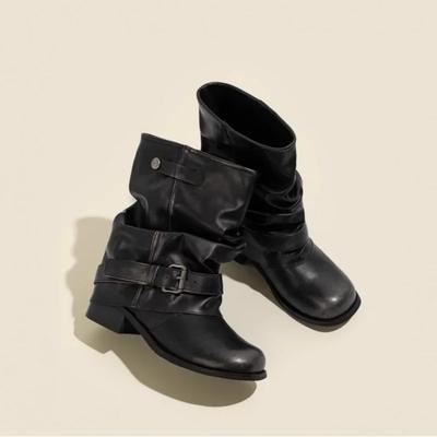 Удобные складные летние полусапожки Женские ботильоны с широким голенищем Модные из полиуретана Квадратный носок Резиновая подошва