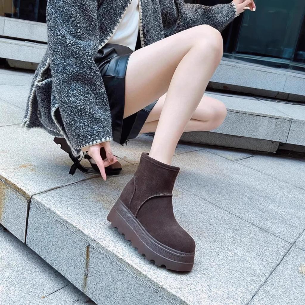 Cowhide Version Inner Heightening Thick-soled Snow Boots Women's New Winter Warm Short Boots Leather Velvet Cotton Shoes