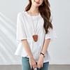 Белая футболка с круглым вырезом для женщин, с короткими рукавами, летняя, новая, с нерегулярным дизайном, топ, рубашка из чистого хлопка