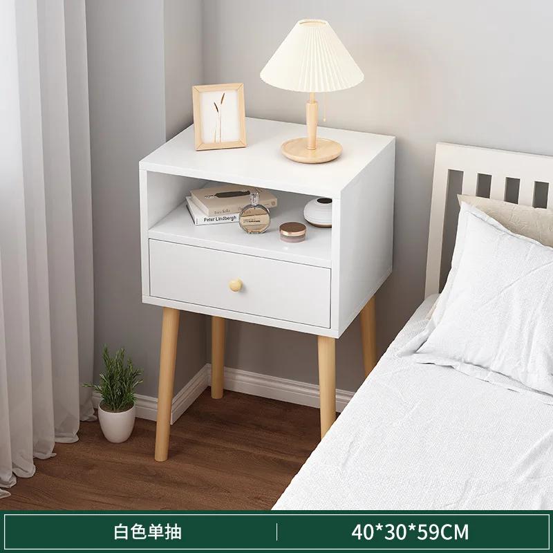 Современная тумбочка с ящиком, прикроватный столик с ножками из массива дерева, очаровательный практичный прикроватный столик с открытой полкой для хранения вещей