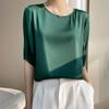Breathable Silk Women's Round Neck Loose Solid Color Acetate Satin T-Shirt (2024 Spring/Summer Collection)