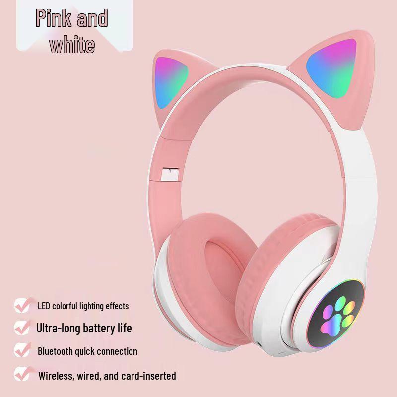 Светящиеся Bluetooth-наушники-повязка с ушками кошки STN28