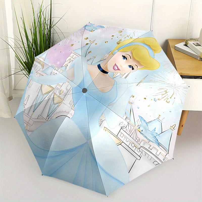 Cinderella, Castle Automatic Opening and Closing Umbrella - 8 Ribs Portable Folding Umbrella with Plastic Handle, Suitable for Leisure and H
