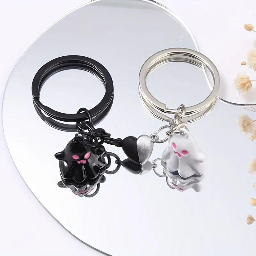 1Pair Couple Halloween Ghost Keychain Bag Hanging Key Rings Minority Magnetic Ghost Pendant  Gift