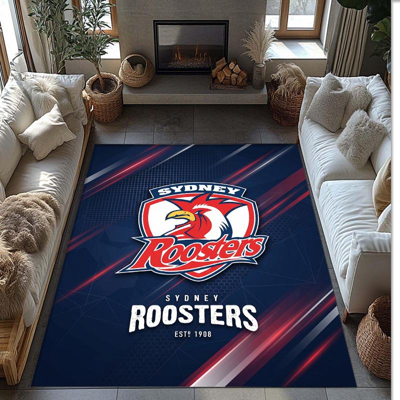 Sydney Roosters Crystal Velvet Carpet Soft Anti?Slip Floor Mat Comfortable Home Living Room Bedroom Decor Rug
