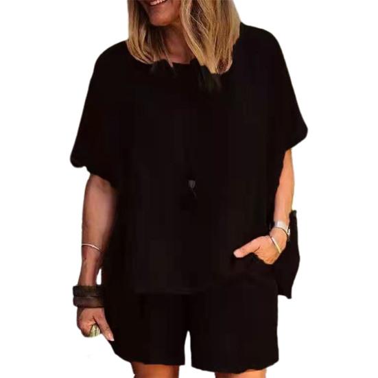 2 шт./компл. пуловер женский костюм с круглым вырезом плюс размер однотонный топ шорты костюм женский аксессуар