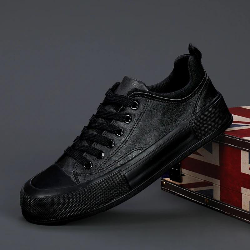 Мужские туфли на шнуровке Trend Leather Casual Shoes Outdoor Black White Flats Skateboard Shoes весна осень Stree men Sneakers