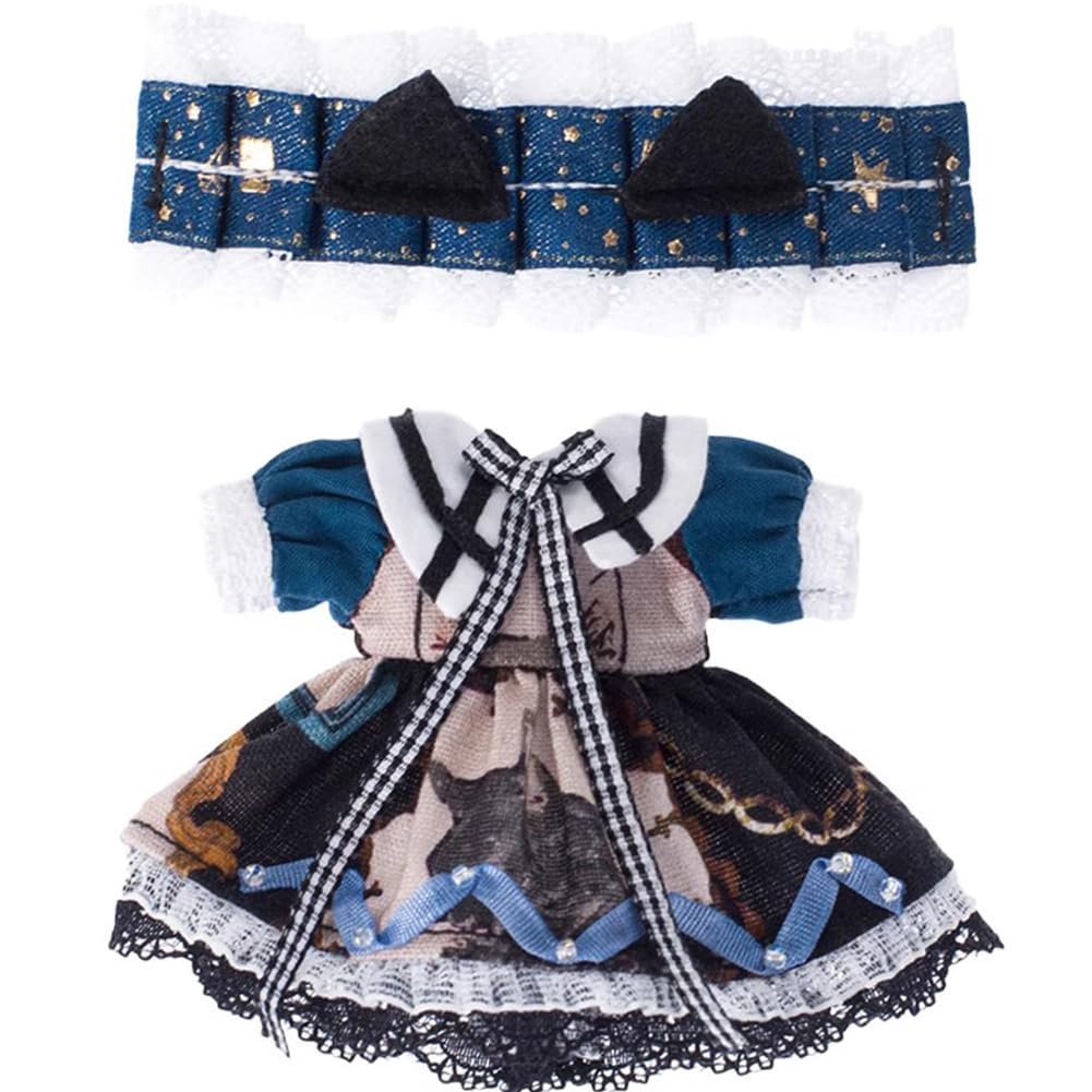 Rakulifey Obitsu 11 Clothes, Dress with Hair Accessory, OB11 Size Outfit, Lolita Clothes, 11cm Obitsu Body Accessories, 2-Piece Set