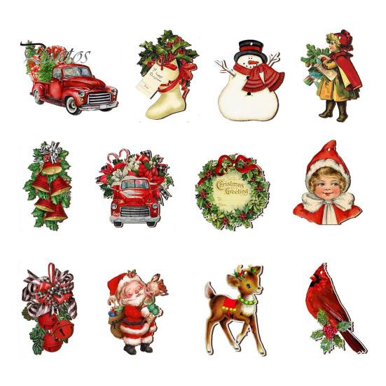 12/24 шт. Рождественские украшения, деревянные елочные подвесные украшения, праздничный чулок, автомобиль, Санта-олень, подвеска для домашних вечеринок