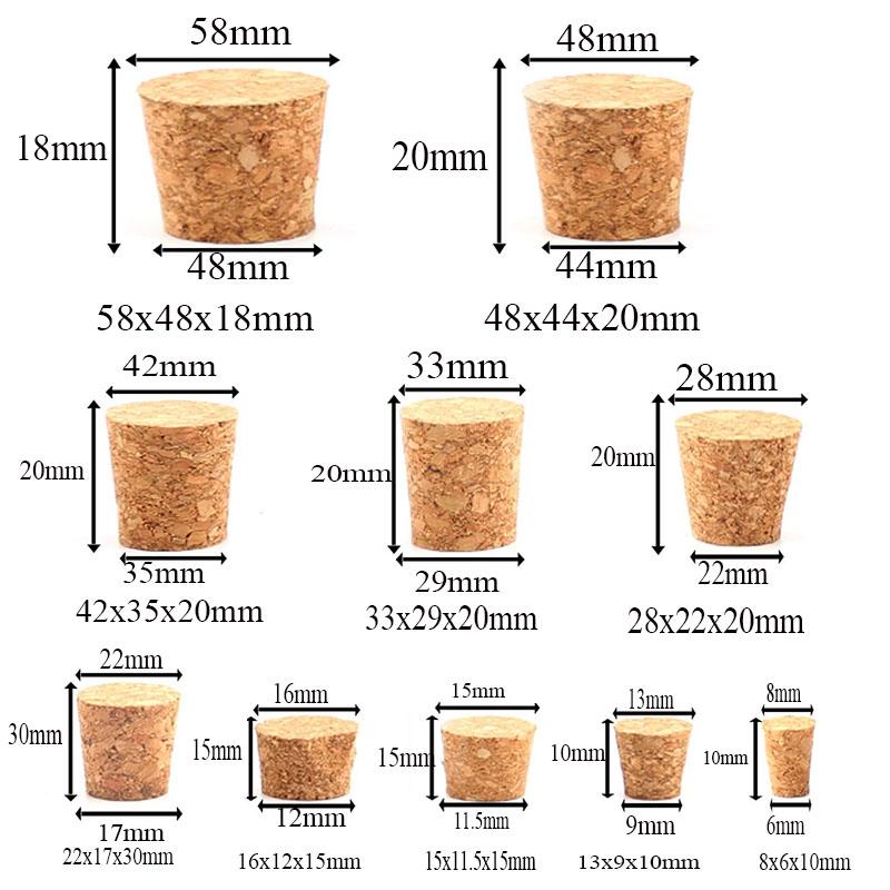 5/100pc Tops DIA 8mm To 58mm Wooden Cork Lab Test Tube Stopper Kettle Pudding Bottle Cork Cap Burette Tube Wood Plug Cork Stopper