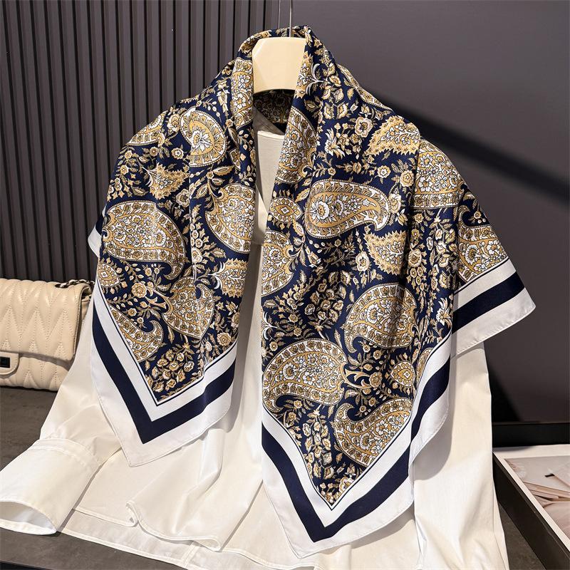 90cm Brand Square Scarf Women Fashion Paisley Twill Silk Scarf Shawl Hijab Lady Luxury Bandana Foulard Neckerchief Head Scarf