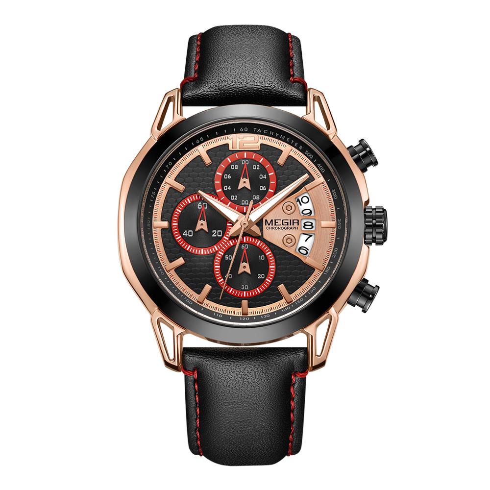 Креативные мужские часы-хронограф MEGIR Relogio Masculino, модные кожаные кварцевые наручные часы, мужские армейские военные часы