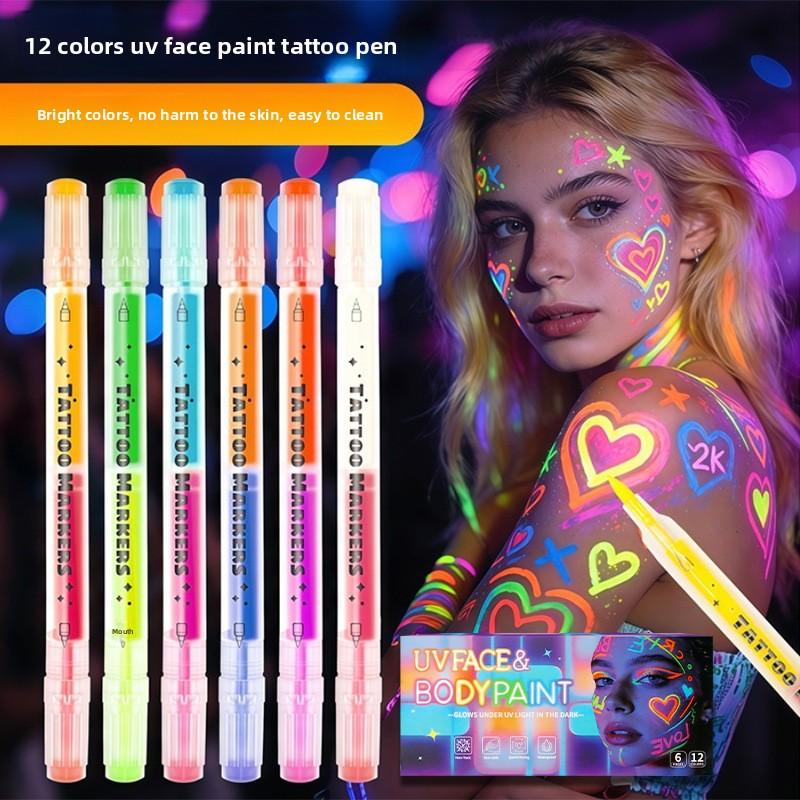 UV Face Paint Temporary Tattoo Pen Water-Washable Body Fluorescent Art Marker Festival Party Dual-Headed 12-Color Erasable